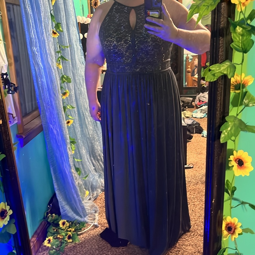 Long maxi gray and sequin top prom dress